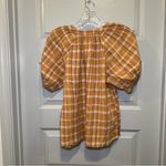 Loft  Orange-Yellow Plaid Tie Neck Puff Sleeve Top size XS Photo 7