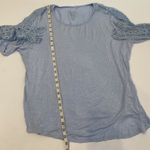 Chico's Chico’s Baby Blue Lace Arms Scoop Neck Stretch Blouse EUC Sz 16 Rayon Women’s Photo 8