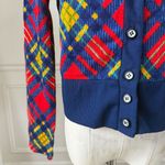 Vintage 70s Cropped Button Front Plaid Vneck Top XS Red Photo 5