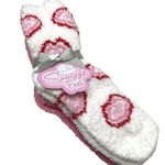 3 X Snuggle Feet Socks Womens Pink Red White Hearts Soft Cozy Warm Fuzzy Sz 5/9 Photo 0