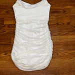 Michael Costello x REVOLVE ruched stain Bardot Mini Dress in Ivory small Photo 6