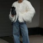 ZARA  sweater Jacket Coat faux fur shaggy fuzzy white with metallic thread  Photo 4