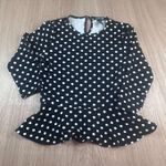 Ralph Lauren Lauren XS Blouse Black White Polka Dot Peplum Top Short Sleeve Photo 0