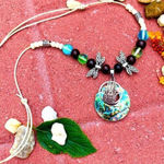 Handmade Hamza Dragonfly Abalone Shell Leather Necklace Photo 0