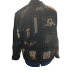 NEW DIRECTION. Woman’s Black Shacket, Size Large, patchworks of animal print Black Photo 2