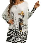 NWT ~ Oversized Abstract Checked Walk City Art Deco Woman Sweater ~ OneSize Black Size undefined Photo 0