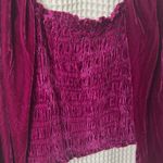 Anthropologie  Smocked Velvet Puff Sleeve Pink Magenta Square Neck Blouse Small Photo 9