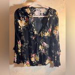 American Eagle Outfitters Black Floral Blouse boho ruffle lightweight flowy M Photo 0