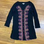 Skies Are Blue Skies‎ Are Blue Embroidered Tunic Top Womens Size Small Black Boho Button Front Photo 0