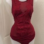 Haute Monde 2000s Romantic Burgundy Red mesh bodysuit floral embroidery appliqué-XL Measurement in pics Photo 1