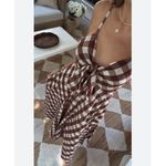 Free People NEW  Via Gingham Cotton Seersucker Sundress Brown Photo 8