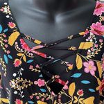 EXPRESS  Floral Long Sleeve Multicolor Black Romper V-Neck Cross Ties Women’s 10 Photo 4