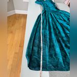 Vintage Emerald Green Floral Satin Basque Waist Floor Length Gown Dress Sz 11/12 Blue Photo 12