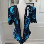 Laurence Kazar NWT NOS  Beaded Sequin Short Sleeve Silk Top Blue Black L Photo 6