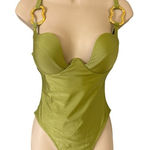 Olive green one piece swimsuit gold tone metal accents size small Green Photo 0