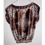 Heart & Soul Brown Satin Bandana Print Blouse – casual bojo Size M Size M Photo 0