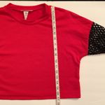 Jasmine Red cropped crew neck top long sleeves with black mesh insets Photo 5