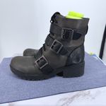 Boc Rosalee Black Grey Faux Leather Buckle Lace Up Moto Combat Boots Women 10M Gray Size 10 Photo 1