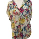 Lucca Couture  | Floral print button down open back top size medium Photo 0