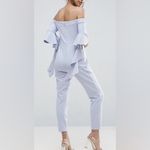 ASOS Bardot Lilac Lavender Off Shoulder Jumpsuit Ruffle Detail Sleeves 6 Photo 1