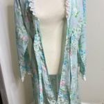 Vintage JC Penny Floral Robe House Dress NO SIZE Empire Waist Pastel eyelet Trim Blue Photo 9