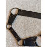 CAbi  Black Leather O-Ring Statement Belt Womens Size S Small Riveted Boho Photo 2