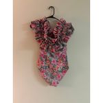 BMG off The Shoulder One Piece Swim Suit Pink Flowers Ruffles Animal Print M Size M Photo 2