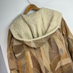 Y2K Leather Patchwork Penny Lane Jacket Coat Sz Large Tan Brown Hooded Photo 10