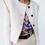 ZARA NWT Pronounced Shoulder Textured Jacket in Ecru Cream size S Photo 5