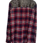 EXPRESS  Boyfriend Red and Blue Sparkle Panel Plaid Long Sleeve Button Up Size M Photo 4