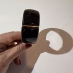 Chunky Black Bangle Bracelet Gold Tone Hinged Statement Cuff Photo 3