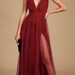 Lulus Rare Beauty Burgundy Tulle Backless Maxi Dress Photo 0
