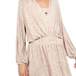 NWT Soft Joie Suki Long Sleeve Geo Print Smocked Waist Pullover Mini Dress Large Tan Photo 1