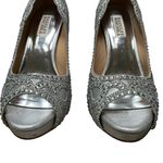 Badgley Mischka Badgley Mishka Whitney rhinestone peep toe slim stiletto women’s 8 silver heels Photo 2