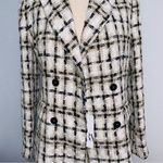 ZARA  Plaid Double Breasted Blazer Jacket Women Sz M Cream Black Tan Long Sleeve Photo 9