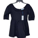 Tuckernuck Women Top Ribbed Nealy Corset Puff Sleeve Peplum Blouse Black XS NWT Photo 0