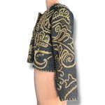 Vintage 90s Michael Simon Black Gold Metallic Embroidered Cropped Knit Cardigan Size L Photo 4