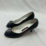 Jack Rogers Vtg Jack‎ Rogers 80’s Navy Blue Leather Peep Toe Heels With Rosette Size 8 S Photo 4