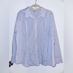 Van Heusen Fitted No-Iron Blue Striped Long-Sleeved Button Down Blouse Photo 6