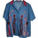 vintage 90s 1990s retro red white Blue denim button Photo 0