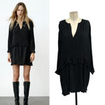 ZARA Micro Dot Pleated Tiered Mini Dress Black Size Medium Photo 1