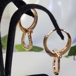 Gold with Purple CZ Horseshoe Huggie Hoop Earrings Photo 3