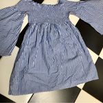 ZARA Off the Shoulder Mini Dress Or Tunic Blue & White Striped Pleated sz Small Photo 8