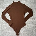 Brown Ribbed Mock Neck Bodysuit Photo 7