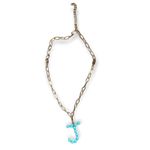 J Initial Charm Gold Link Necklace Choker NEW Blue Photo 2