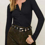 Reformation  Jayden rib Henley Black Long Sleeve Top size S Photo 0