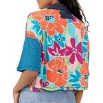 Free People NWT  Floral Striped Collared On A Boat Boxy Crop Polo Shirt Photo 2