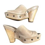 ELIZABETH STUART Studded Neutral Leather Platform Heels Sandals Wood Size 39 Tan Photo 0