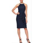 Alex Evenings Woman's  Short Metallic Knit‎ Dress with Beaded Neckline Dark 16 Photo 9