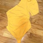 Free People  Yellow One Shoulder Puff Sleeve BodySuit Photo 0
